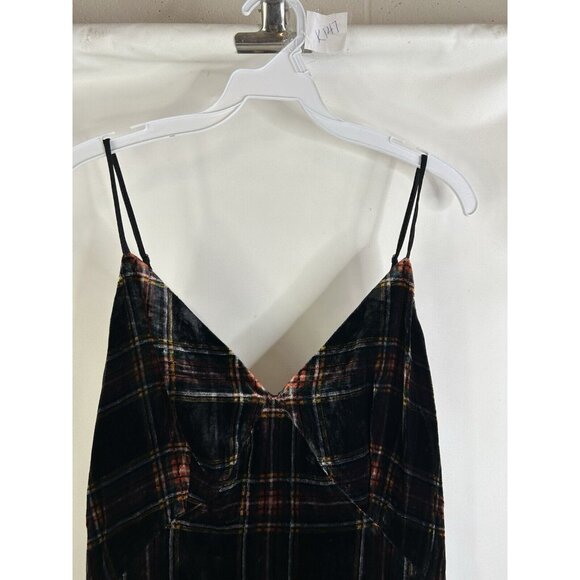 J. Crew Spaghetti Strap Midi Dress in Velvet Red Tartan Plaid - Picture 4 of 9